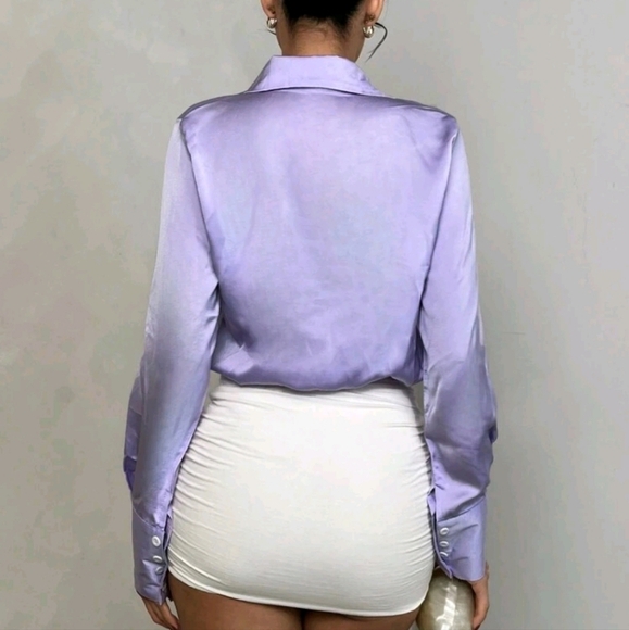 Pure Purple,Front Button-Down Collar,Cuff Buttons,Fashion Long-Sleeved Shirt - Picture 4 of 4